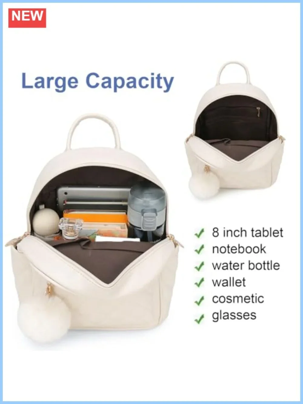 Vegan Leather Plaid Mini Backpack Purse Cute Women's Daypack